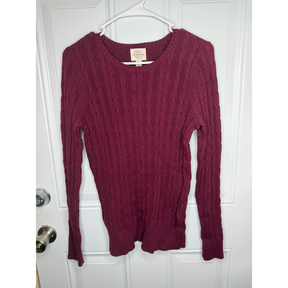 St Johns Bay Womens Cable Knit Sweater Burgundy Maroon Crew Neck Pullover Medium